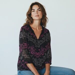 ROBERT GRAHAM - POLY / SILK BLEND VIBRANT TOP / TUNIC - STYLE IS‎ CABIRIA - B1